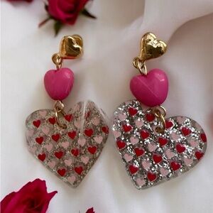 Sequin Hearts Gold and Pink Heart Earrings